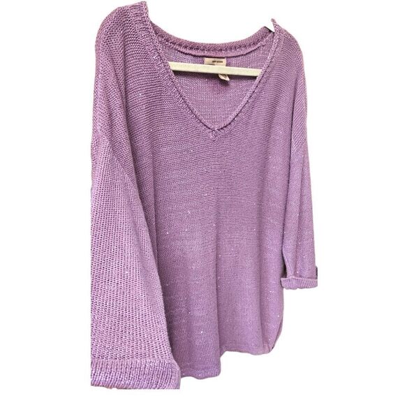 DKNY JEANS Womens Plus Size Lilac Sparkly V- Neck Sweater - Picture 3 of 11